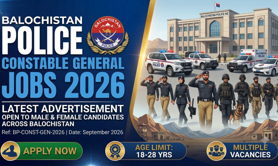 Balochistan Police Constable General Jobs 2026 – Latest Advertisement