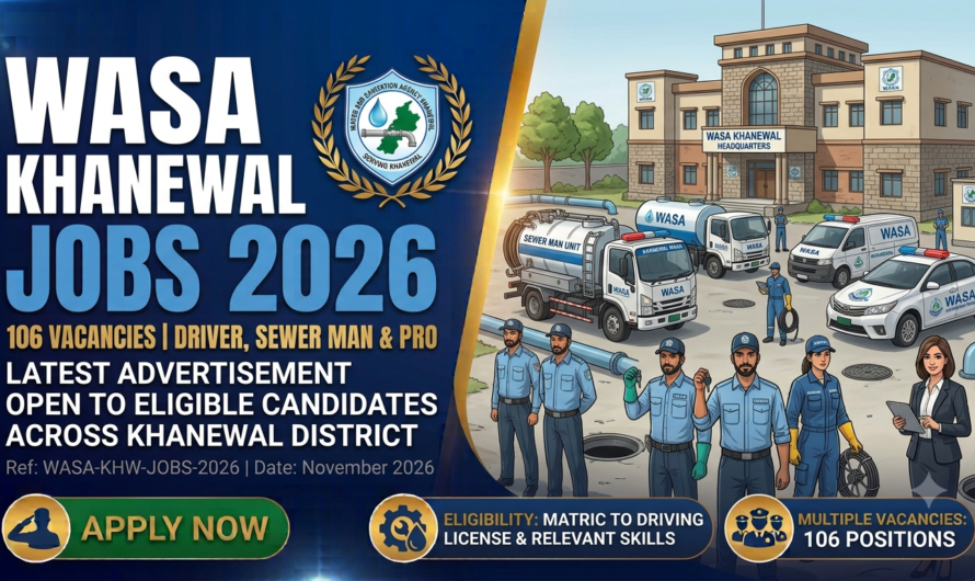 WASA Khanewal Jobs 2026 – 106 Vacancies | Driver, Sewer Man & PRO