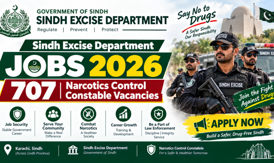 Sindh Excise Department Jobs 2026 – 707 Narcotics Control Constable Vacancies